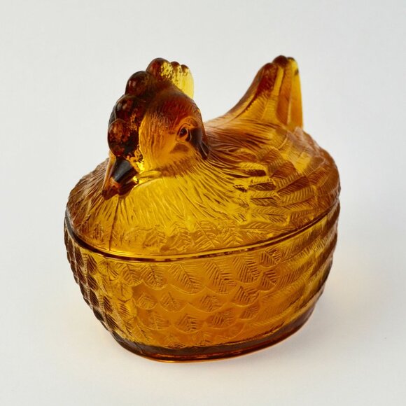 Hen on Nest HON Amber Brown Vintage Glass - Picture 5 of 6